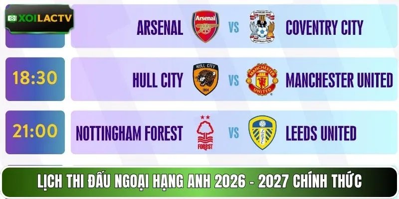 Lịch thi đấu Ngoại hạng Anh 2026 - 2027 chính thức