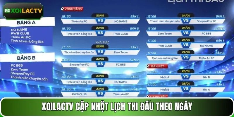 XOILACTV cập nhật lịch thi đấu theo ngày